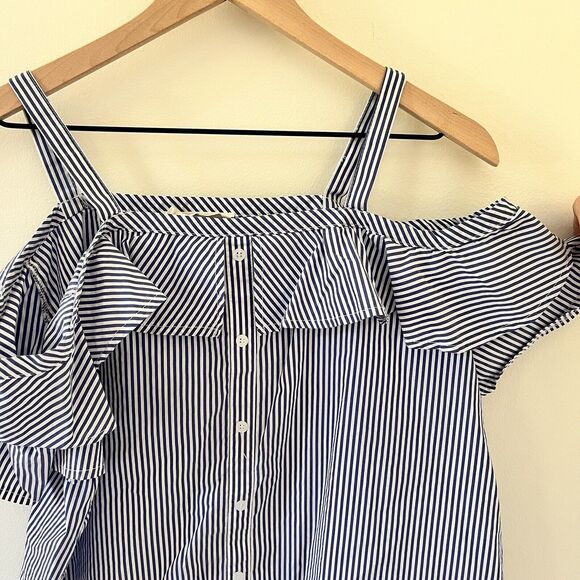 Elodie Stripe Blue & White Off The Shoulder Top - Large - Picture 6 of 9